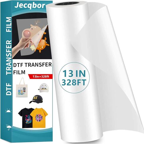 لفة ورق نقل فيلم Jecqbor DTF مقاس 13 بوصة × 328 قدمًا، ورق نقل حراري مزدوج الجوانب، صفائح PET سميكة وشفافة لجميع طابعات DTF طباعة مباشرة على منسوجات القمصان in Saudi Arabia