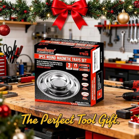 HORUSDY Magnetic Tray | 3-Piece | Round Magnetic Parts Tray | 3 Inch 4 Inch 6 Inch Magnetic Tray for Mechanic's | Stainless Steel in Kuwait
