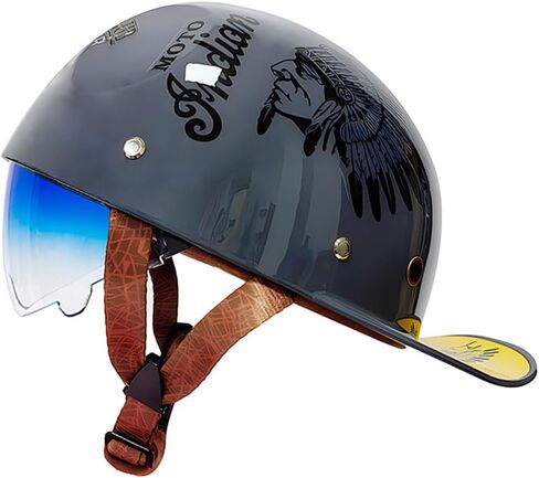Baseball Cap Motorcycle Half Helmet, Fashion Vintage Street Adults Men Women Open Face Motorbike Helmets for Cruiser Street Scooter Moped Cap with Glasses, DOT Approved in Saudi Arabia