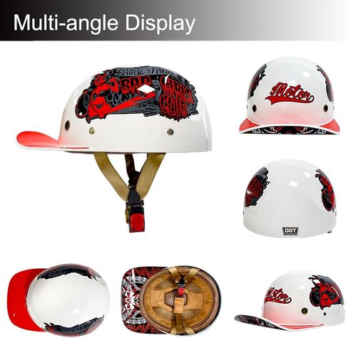 Baseball Cap Motorcycle Half Helmet, Fashion Vintage Street Adults Men Women Open Face Motorbike Helmets for Cruiser Street Scooter Moped Cap with Glasses, DOT Approved in Saudi Arabia