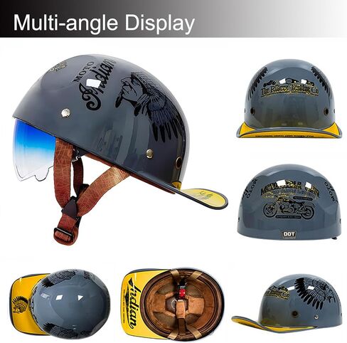 Baseball Cap Motorcycle Half Helmet, Fashion Vintage Street Adults Men Women Open Face Motorbike Helmets for Cruiser Street Scooter Moped Cap with Glasses, DOT Approved in Saudi Arabia