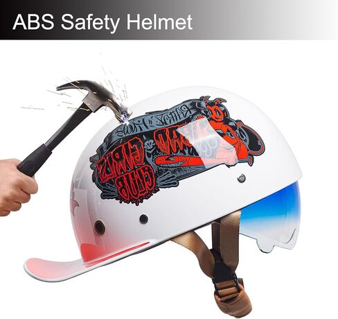 Baseball Cap Motorcycle Half Helmet, Fashion Vintage Street Adults Men Women Open Face Motorbike Helmets for Cruiser Street Scooter Moped Cap with Glasses, DOT Approved in Saudi Arabia