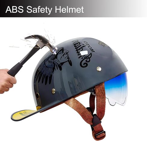 Baseball Cap Motorcycle Half Helmet, Fashion Vintage Street Adults Men Women Open Face Motorbike Helmets for Cruiser Street Scooter Moped Cap with Glasses, DOT Approved in Saudi Arabia