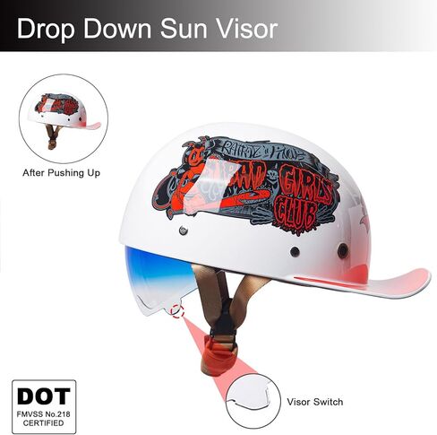 Baseball Cap Motorcycle Half Helmet, Fashion Vintage Street Adults Men Women Open Face Motorbike Helmets for Cruiser Street Scooter Moped Cap with Glasses, DOT Approved in Saudi Arabia