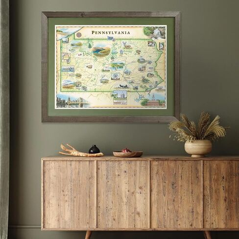 Xplorer Maps Pennsylvania Hand-Drawn Map – 24x18 Vintage-Style Lithographic Print – Made in USA in Saudi Arabia