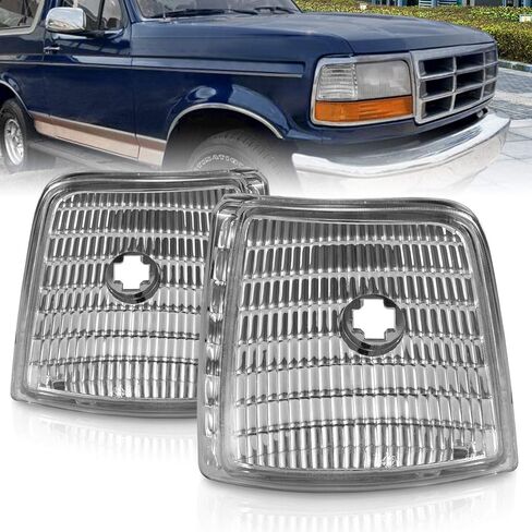 AmeriLite for 1992-1996 Ford F150 F250 F350 / Bronco Euro Crystal Replacement Headlights Pair - Passenger and Driver Side in Saudi Arabia