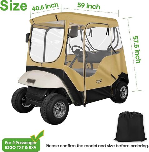 10L0L عربة جولف غطاء أسود لراكبين EZGO TXT، 4 جوانب نافذة شفافة غطاء للمطر لجميع الأحوال الجوية مقاوم للماء والرياح in Saudi Arabia