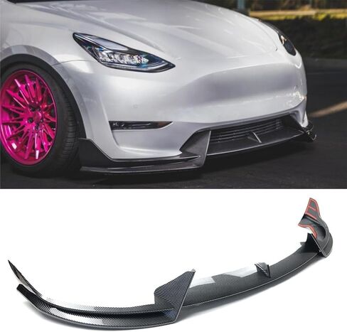الشفة الأمامية 3 قطعة متوافقة مع طراز Tesla Y 2020 2021 2022 2023 2024 V Style المصد الأمامي للشفاه الفاصل سبويلر (طباعة ألياف الكربون) in Kuwait