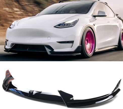 الشفة الأمامية 3 قطعة متوافقة مع طراز Tesla Y 2020 2021 2022 2023 2024 V Style المصد الأمامي للشفاه الفاصل سبويلر (طباعة ألياف الكربون) in Kuwait