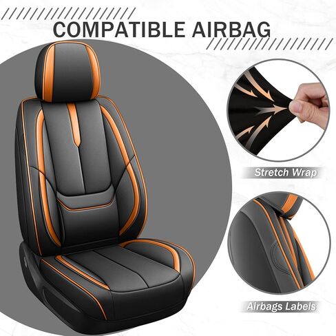 Car Seat Covers Fit for 95% of Chevy 2000-2024,Premium Faux Leather Seat Cover | Breathable Waterproof Sports Drive in Style,Easy to Install Seat Covers (Full Set/Black - Orange) in Saudi Arabia
