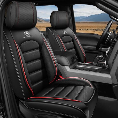 Car Seat Covers Full Set for Toyota Tundra 2007-2025 CrewMax Double Cab SR5/Limited/Platinum/TRD Pro/1794 Edition, Truck Nappa Leather Seat Cover Waterproof Pick-up Protectors(Black Red,5 PCS) in Saudi Arabia