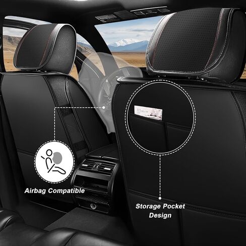 Car Seat Covers Full Set for Toyota Tundra 2007-2025 CrewMax Double Cab SR5/Limited/Platinum/TRD Pro/1794 Edition, Truck Nappa Leather Seat Cover Waterproof Pick-up Protectors(Black Red,5 PCS) in Saudi Arabia