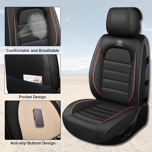 Car Seat Covers Full Set for Toyota Tundra 2007-2025 CrewMax Double Cab SR5/Limited/Platinum/TRD Pro/1794 Edition, Truck Nappa Leather Seat Cover Waterproof Pick-up Protectors(Black Red,5 PCS) in Saudi Arabia