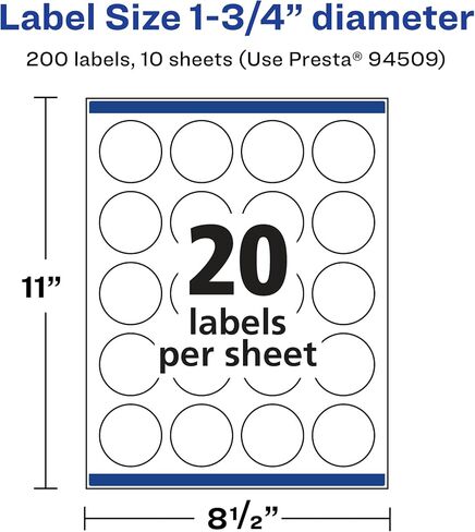 Avery Matte Clear Round Labels, Sure Feed Technology, 1.75" Diameter, 200 Matte Clear Labels, Print-to-The-Edge, Laser/Inkjet Printable in Saudi Arabia