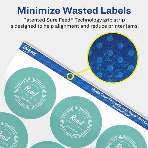 Avery Matte Clear Round Labels, Sure Feed Technology, 1.75" Diameter, 200 Matte Clear Labels, Print-to-The-Edge, Laser/Inkjet Printable in Saudi Arabia