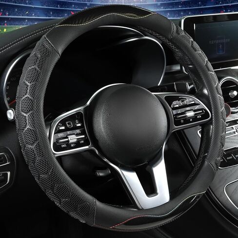 PU Leather Steering Wheel Cover 14.5-15 Inch, Carbon Fiber Style Grip, Non-Slip & Breathable, Universal for Sedan SUV Truck Van, Car Steering Wheel Cover for Men Women Red in Saudi Arabia