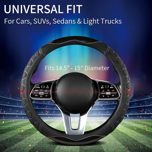 PU Leather Steering Wheel Cover 14.5-15 Inch, Carbon Fiber Style Grip, Non-Slip & Breathable, Universal for Sedan SUV Truck Van, Car Steering Wheel Cover for Men Women Red in Saudi Arabia