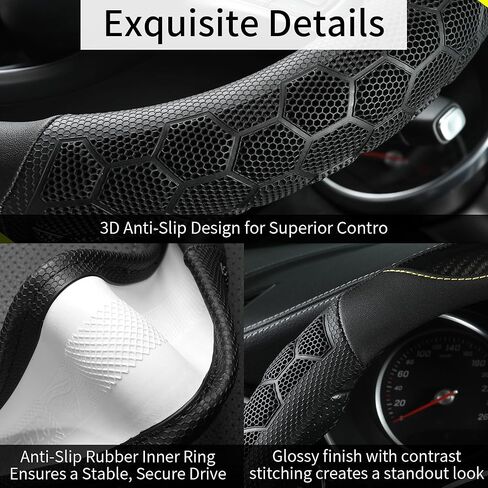 PU Leather Steering Wheel Cover 14.5-15 Inch, Carbon Fiber Style Grip, Non-Slip & Breathable, Universal for Sedan SUV Truck Van, Car Steering Wheel Cover for Men Women Red in Saudi Arabia