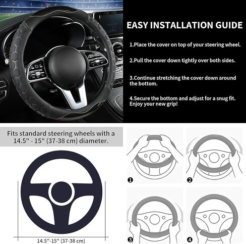 PU Leather Steering Wheel Cover 14.5-15 Inch, Carbon Fiber Style Grip, Non-Slip & Breathable, Universal for Sedan SUV Truck Van, Car Steering Wheel Cover for Men Women Red in Saudi Arabia