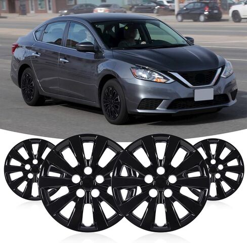 أغطية إطارات WOLFSTORM مقاس 16 بوصة باللون الأسود لـ Ni-ssan Sentra 2013-2019 وNi-ssan Leaf 2011-2017، مجموعة تصميم سهلة التركيب مكونة من 4 أغطية حافة العجلات متوافقة مع العجلات الفولاذية، أغطية محور PP، طلاء أسود مقاس 16 بوصة in Saudi Arabia