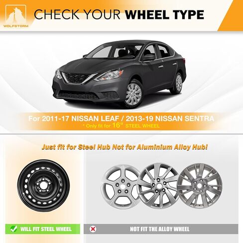 أغطية إطارات WOLFSTORM مقاس 16 بوصة باللون الأسود لـ Ni-ssan Sentra 2013-2019 وNi-ssan Leaf 2011-2017، مجموعة تصميم سهلة التركيب مكونة من 4 أغطية حافة العجلات متوافقة مع العجلات الفولاذية، أغطية محور PP، طلاء أسود مقاس 16 بوصة in Saudi Arabia