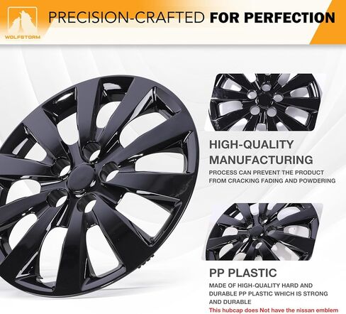 أغطية إطارات WOLFSTORM مقاس 16 بوصة باللون الأسود لـ Ni-ssan Sentra 2013-2019 وNi-ssan Leaf 2011-2017، مجموعة تصميم سهلة التركيب مكونة من 4 أغطية حافة العجلات متوافقة مع العجلات الفولاذية، أغطية محور PP، طلاء أسود مقاس 16 بوصة in Saudi Arabia