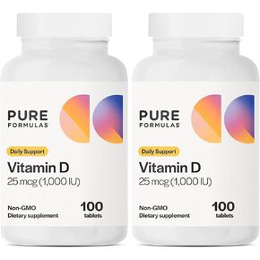 Pure Formulas Vitamin D3 1,000 IU 25 mcg - Premium Vitamin D Supplement for Healthy Bone Formation, Teeth, Cardiovascular Health, and Immune Support Non-GMO - 100 Count Tablets in Saudi Arabia