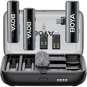 BOYA BOYALINK-W Wireless Lavalier Microphone for iPhone/Android/Camera Vlogging, All-in-One Lapel Dual Mic System & Lightning & USB-C Inputs & Battery Case for Smartphones/DSLR YouTube Facebook Live in Saudi Arabia