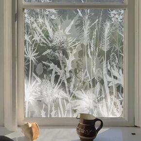 ChicSkin Botanical Etched Glass Transparent Window Film Decorative Glass Window Decor, Thickened Floral White Frost Decorative Window Film, Daisy and Wildflower Privacy Window Film 22.83"X47.24" in Kuwait