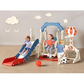Toddler Slide, 6 in 1 Toddler Playset - Upgrade with Kids Slide, Swing, Soccer and Ring Toss for Age 1-3, Indoor and Outdoor Playground (Gray) in Kuwait