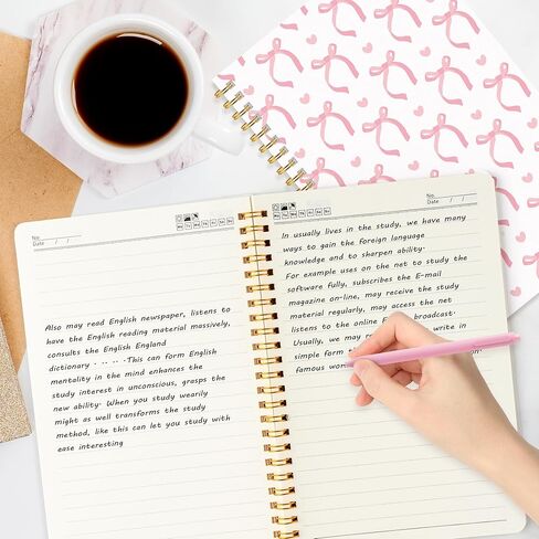 CNhoqc Pink Bow Spiral Notebook - 4-Sets A5 Watercolor Coquette College Ruled Paper Lined Pages Spiral Bound Journal Hardcover Notebook Ballpoint Pens Organza Bags Note Taking Work School Supplies in Saudi Arabia