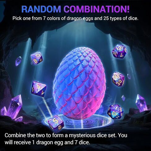 Mystery DND Dice Set (7 Polyhedral Dice) and Dragon Egg Suitable for DND, MTG, RPG,Tabletop Games(1 Dragon Egg+7 dice) in Saudi Arabia