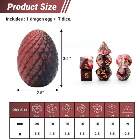 Mystery DND Dice Set (7 Polyhedral Dice) and Dragon Egg Suitable for DND, MTG, RPG,Tabletop Games(1 Dragon Egg+7 dice) in Saudi Arabia