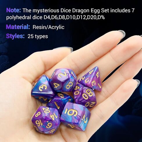 Mystery DND Dice Set (7 Polyhedral Dice) and Dragon Egg Suitable for DND, MTG, RPG,Tabletop Games(1 Dragon Egg+7 dice) in Saudi Arabia