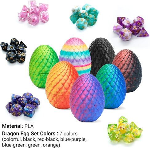 Mystery DND Dice Set (7 Polyhedral Dice) and Dragon Egg Suitable for DND, MTG, RPG,Tabletop Games(1 Dragon Egg+7 dice) in Saudi Arabia
