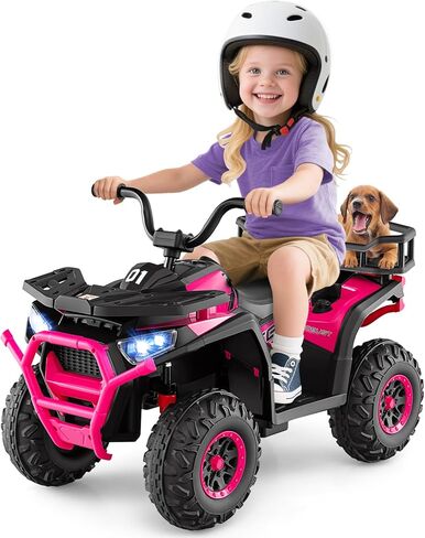 Costzon 24V Kids ATV، مركبة كهربائية رباعية العجلات مع أضواء LED، رف تخزين خلفي، تعليق زنبركي واتصال لاسلكي، لعبة ركوب للأطفال ذات 4 عجلات للأولاد والبنات (وردي، 24 فولت) in Saudi Arabia