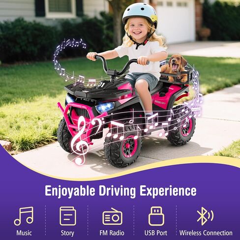 Costzon 24V Kids ATV، مركبة كهربائية رباعية العجلات مع أضواء LED، رف تخزين خلفي، تعليق زنبركي واتصال لاسلكي، لعبة ركوب للأطفال ذات 4 عجلات للأولاد والبنات (وردي، 24 فولت) in Saudi Arabia