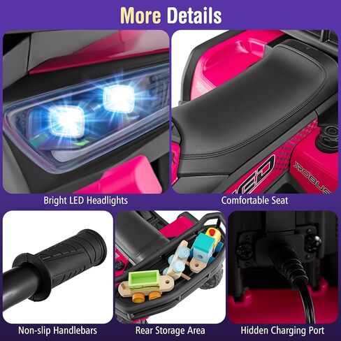 Costzon 24V Kids ATV، مركبة كهربائية رباعية العجلات مع أضواء LED، رف تخزين خلفي، تعليق زنبركي واتصال لاسلكي، لعبة ركوب للأطفال ذات 4 عجلات للأولاد والبنات (وردي، 24 فولت) in Saudi Arabia
