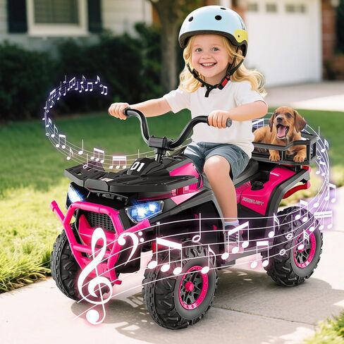 Costzon 24V Kids ATV، مركبة كهربائية رباعية العجلات مع أضواء LED، رف تخزين خلفي، تعليق زنبركي واتصال لاسلكي، لعبة ركوب للأطفال ذات 4 عجلات للأولاد والبنات (وردي، 24 فولت) in Saudi Arabia