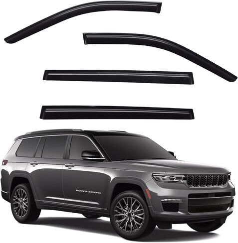 واقيات النوافذ الواقية من المطر متوافقة مع 2021-2025 Jeep Grand Cherokee L، ملحقات ظلال الرياح للنافذة الجانبية خارج القناة، 4 قطع من الدخان الداكن، 2022 2023 2024 in Saudi Arabia