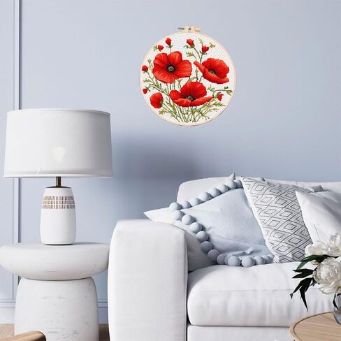 DIY Cross Stitch Kits Red Poppy Flower with Hoop 11CT Needlepoint Embroidery Stamped Counted Cross Stitch Set Craft Wall Decor 20x20cm-3 in Saudi Arabia