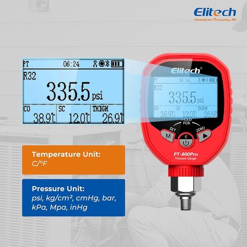 Elitech Digital AC Gauge Set HVAC Gauges APP Monitoring with Temperature Clamps 1/8'' NPT, PT-500&PT-800 in Kuwait