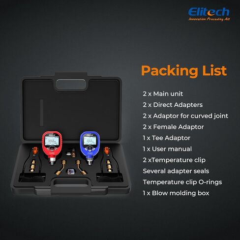 Elitech Digital AC Gauge Set HVAC Gauges APP Monitoring with Temperature Clamps 1/8'' NPT, PT-500&PT-800 in Kuwait