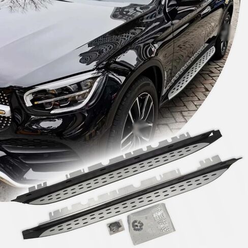 قطعتان من لوحات الجري لبنز GLB 2020-2025 مجموعة كاملة من الخطوات الجانبية للسيارة Nerf Bar ترقية جديدة لوحة سوداء وفضية مع جزيئات مضادة للانزلاق (للمركبات المخصصة فقط) in Saudi Arabia