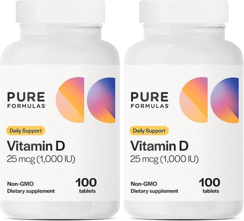 Pure Formulas Vitamin D3 1,000 IU 25 mcg - Premium Vitamin D Supplement for Healthy Bone Formation, Teeth, Cardiovascular Health, and Immune Support Non-GMO - 100 Count Tablets in Saudi Arabia