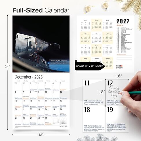 RED EMBER Space Events 2024 Hangable Monthly Wall Calendar |12" x 24" Open | Thick & Sturdy Paper | Giftable | Outer Space Universe NASA in Kuwait