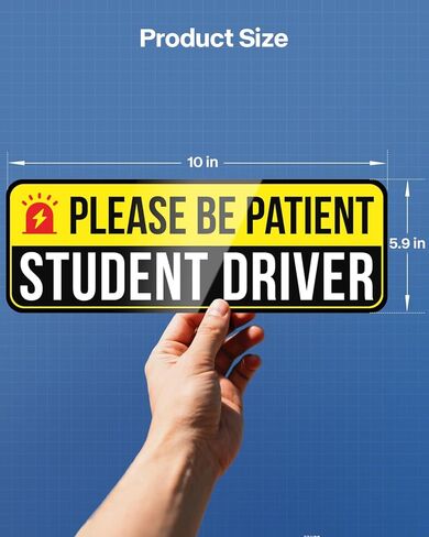 قطعتان من مغناطيس سائق الطالب للسيارة، يرجى التحلي بالصبر، علامة سائق الطالب، ملصق مستطيل عاكس مقاوم للطقس للسيارة in Kuwait