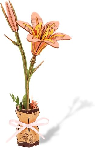 3D Flower Wooden Puzzles Kit, DIY Wooden Flowers Model Kit for Adults, Kids, Valentine's Day/Mother's Day/Birthday/Christmas Toy Gift Set (Pink Lily) in Saudi Arabia
