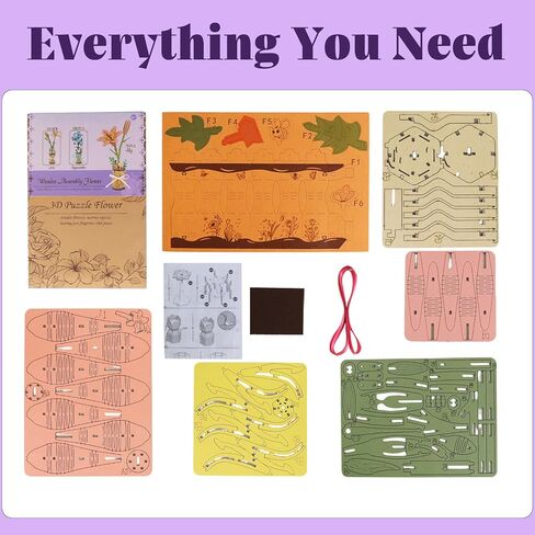 3D Flower Wooden Puzzles Kit, DIY Wooden Flowers Model Kit for Adults, Kids, Valentine's Day/Mother's Day/Birthday/Christmas Toy Gift Set (Pink Lily) in Saudi Arabia