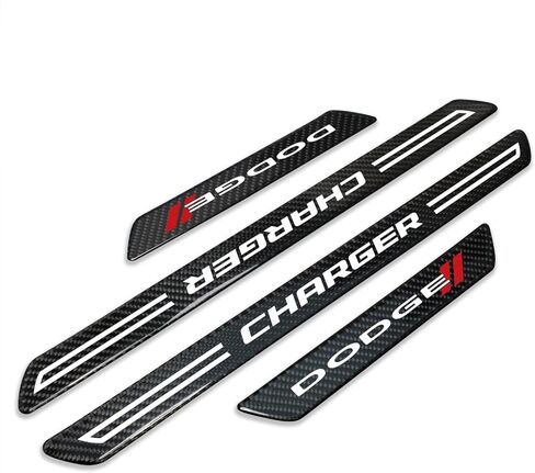 iPick Image for Dodge Charger X-Large Black Real Carbon Fiber 4 Pcs Universal Door Sill Step Protector Guard Decal Plates in Saudi Arabia